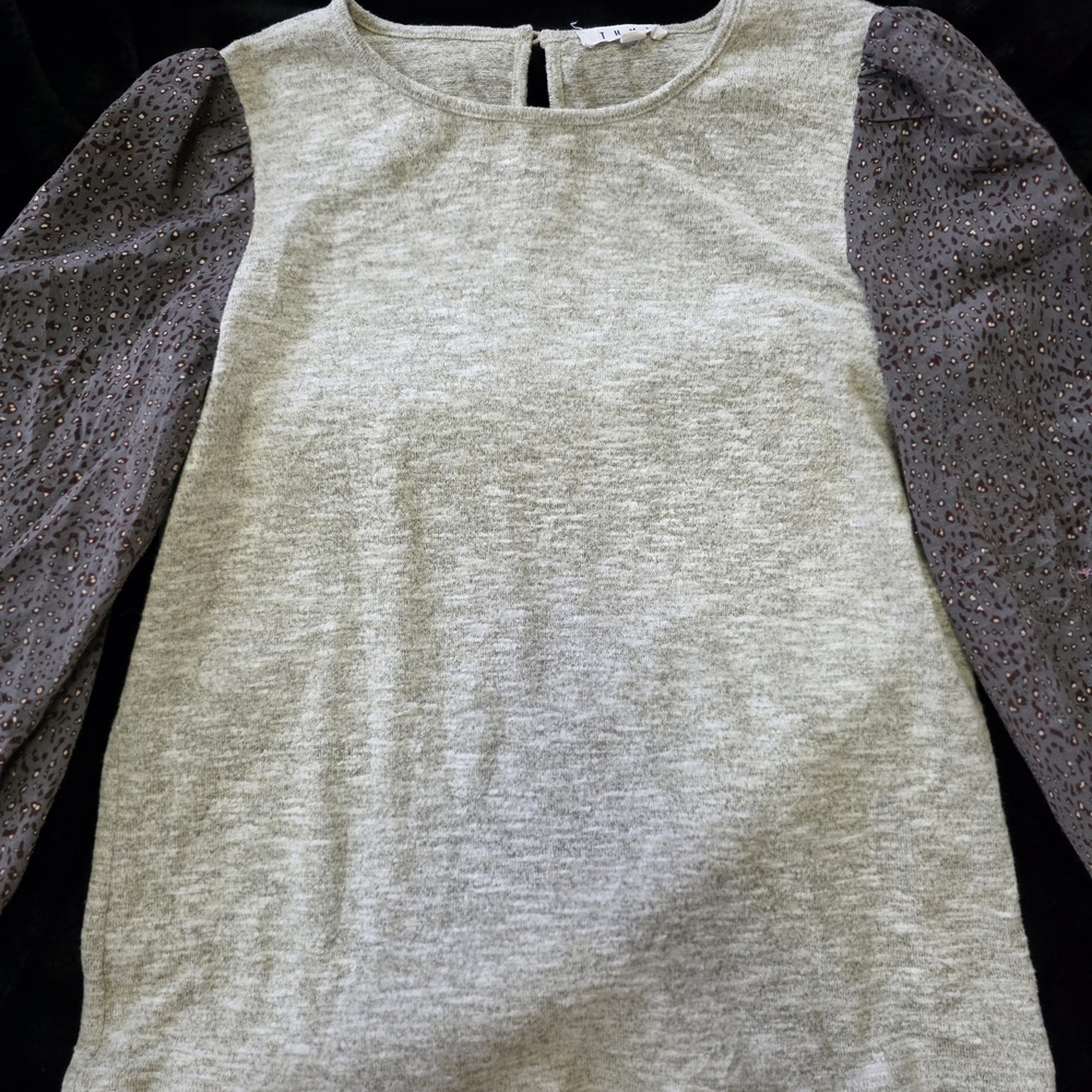 THML Gray Top with Patterned Sleeves